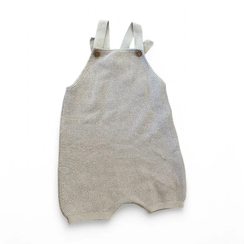 H&M 2T Knit Shorty Overalls Shortall Romper Adjustable Gray